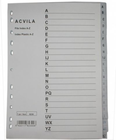 Index plastic A4 alfabetic A-Z.